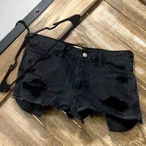 Black distressed shorts